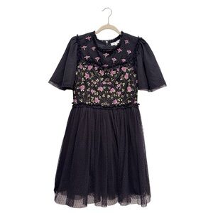 Ivy City Co Primrose Mini Dress Floral Beaded Tulle Garden Cocktail Black M